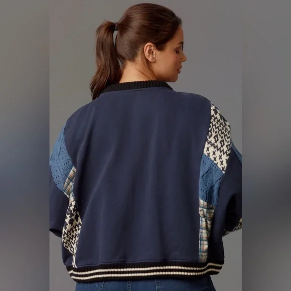 ✨ Anthropologie Mixed Media Pullover Sweatshirt Sz SP - Picture 6 of 7